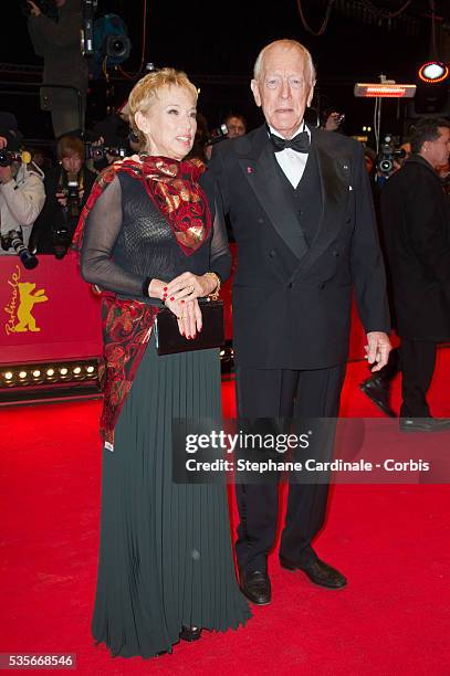 Actor Max von Sydow and Catherine Brelet attend the Extremely Loud And Incredibly Close Premiere during the 62nd Berlin International Film Festival,...