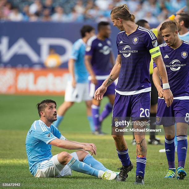 Forward David Villa of New York City FC and forward Brek Shea during the match at Yankee Stadium on May 29, 2016 in New York City. New York City FC...