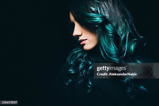 girl with a turquise hair - dyed hair stock pictures, royalty-free photos & images