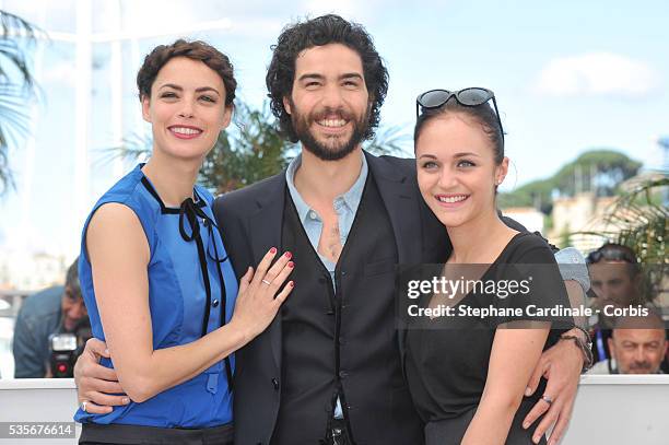 Berenice Bejo, Tahar Rahim and Pauline Burlet attend Le Passe photo call during the 66th Cannes International Film Festival.