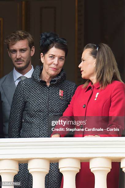 Pierre Casiraghi, Princess Caroline of Hanover and Princess Stephanie of Monaco, at the Balcony Palace during the Monaco National Day Celebrations,...