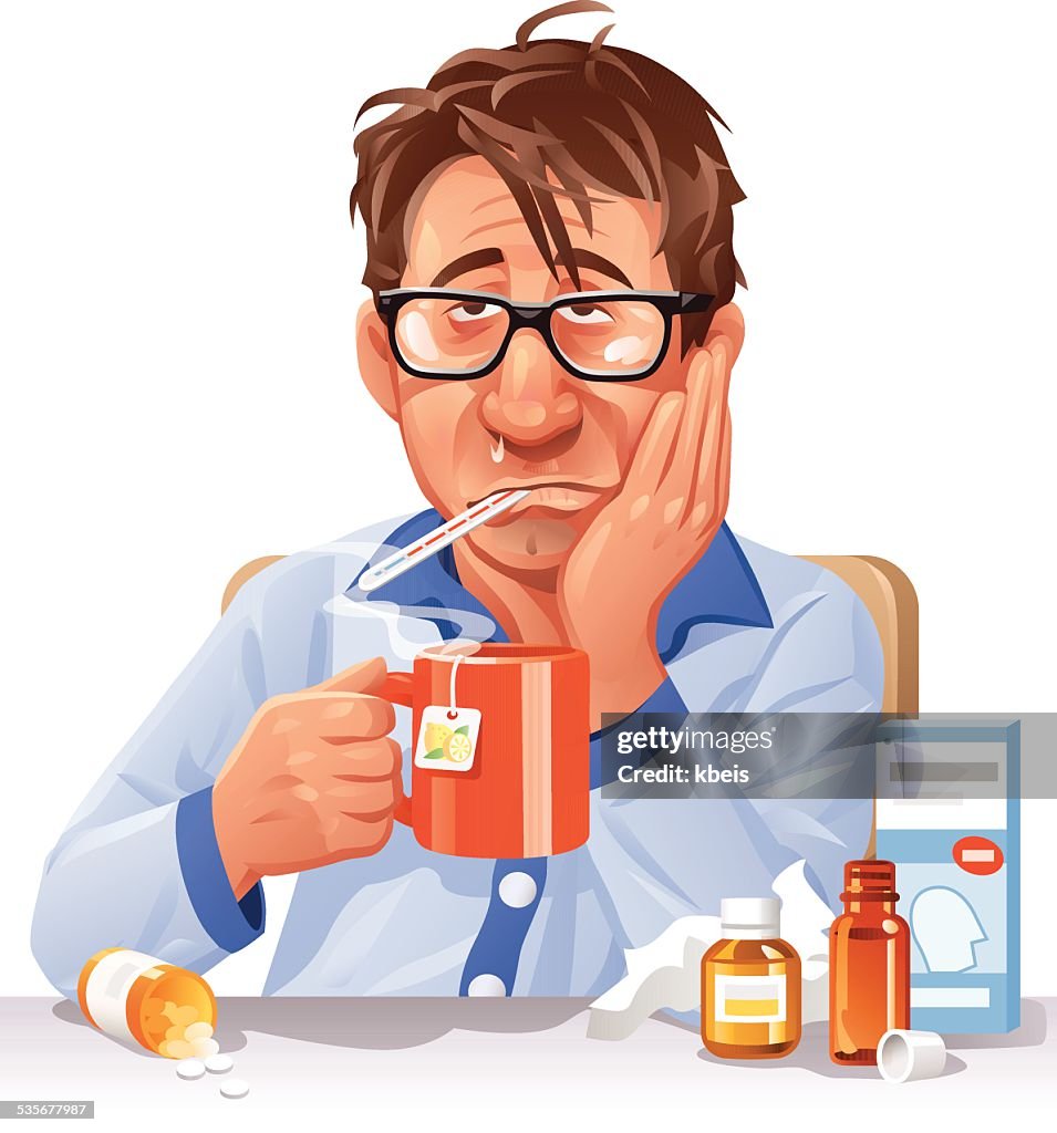 Poco Hombre Bebiendo Té Ilustración de stock - Getty Images