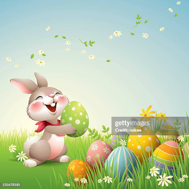 smiley bunny - easter - mammal egg stock illustrations