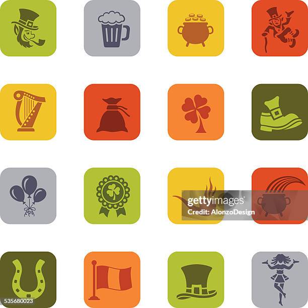 st. patrick's day-icon-set - celtic music stock-grafiken, -clipart, -cartoons und -symbole