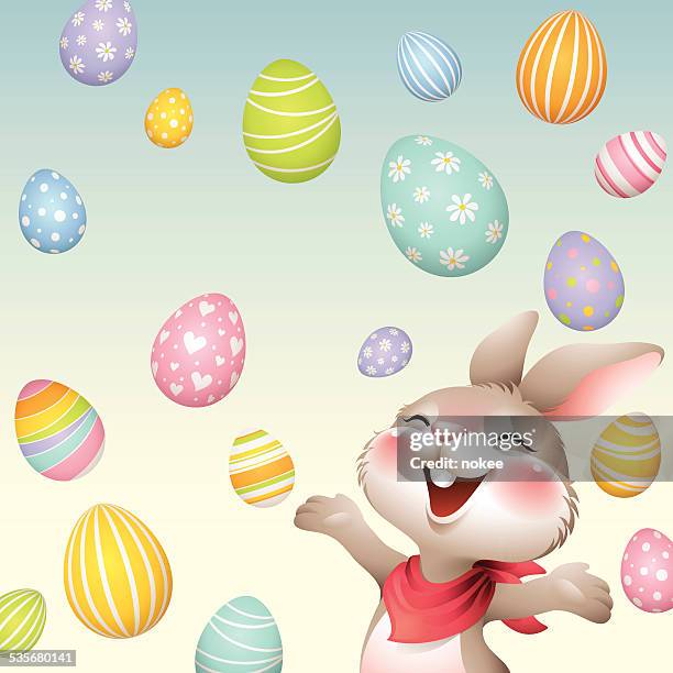 smiley bunny - happy easter - dropped egg stock illustrations