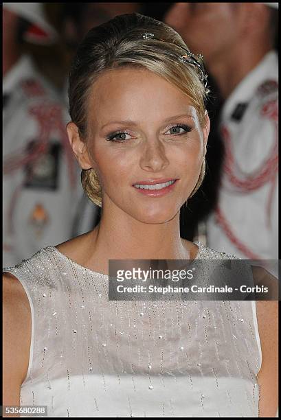 Princess Charlene of Monaco attends the dinner at Opera terraces after the religious wedding ceremony of Prince Albert II of Monaco and Princess...