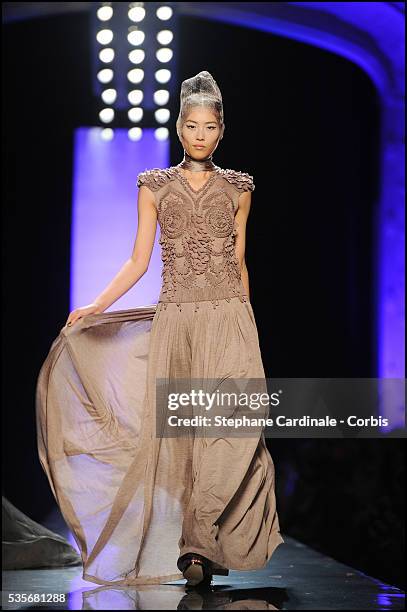 Model walks the runway at the Jean Paul Gaultier Haute Couture show, as part of the Paris Fashion Week Fall/Winter 2011/2012 in Paris.