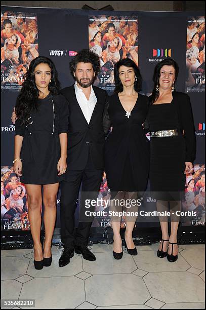 Hafsia Herzi, Radu Mihaileanu, Hiam Abbass and Biyouna attend "La Source Des Femmes" Premiere at Theatre du Chatelet, in Paris.