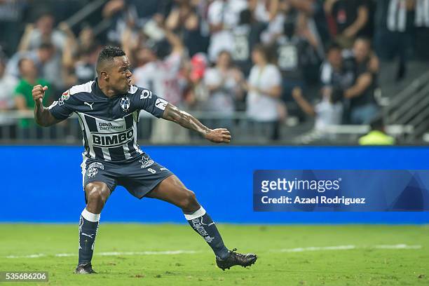 Dorlan Pabon of Monterrey celebrates after scoring his team's first goal during the Final second leg match between Monterrey and Pachuca as part of...