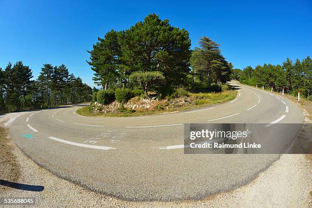 mountain road with hairpin turn - vaucluse stock pictures, royalty-free photos & images