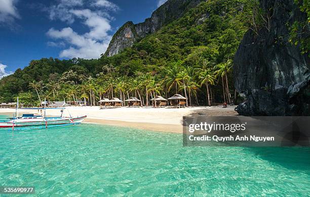 tropical island beach in el nido, palawan - palawan island stock pictures, royalty-free photos & images