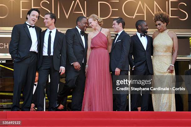 John Cusack, Matthew McConaughey, David Oyelowo, Nicole Kidman, Zac Efron, Lee Daniels and Macy Gray at the premiere for "The Paperboy" during the...