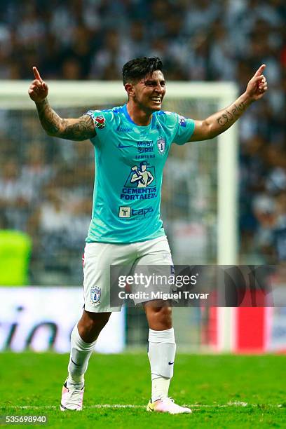 Ictor Alfonso Guzman of Pachuca celebrates after scoring the tying goal during the Final second leg match between Monterrey and Pachuca as part of...