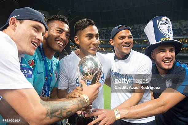 Players of Pachuca hold the champions trophy at the end of the Final second leg match between Monterrey and Pachuca as part of the Clausura 2016 Liga...
