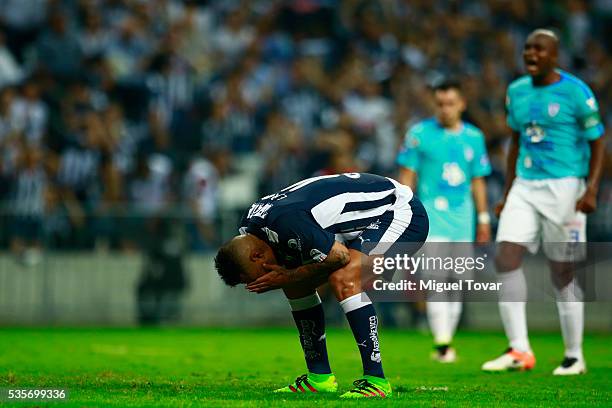 Edwin Cardona of Monterrey reacts after missing a penalty during the Final second leg match between Monterrey and Pachuca as part of the Clausura...