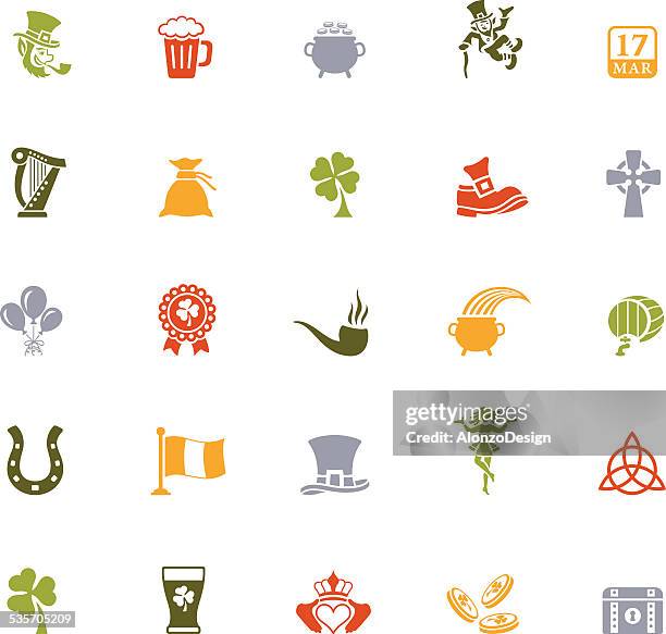 stockillustraties, clipart, cartoons en iconen met st. patrick's day icon set - harp