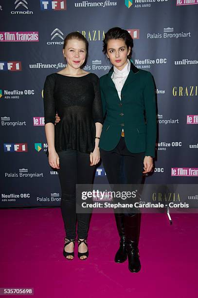 Julia Faure and India Hair attend the Trophees Du Film Francais 20th Ceremony at Palais Brongniart, in Paris.