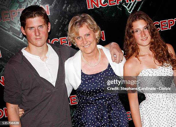 Nadine Morano and son Gregoire and daughter Eleonore attend the Premiere of "Inception" in Paris.