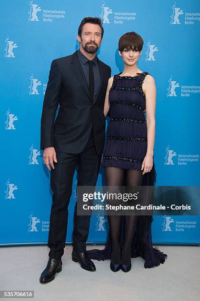 Hugh Jackman and Anne Hathaway attend the Les Miserables Photocall during the 63rd Berlinale International Film Festival at Grand Hyatt Hotel in...