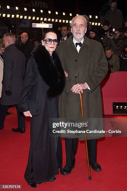 Actor Christopher Lee with his wife Birgit Kroencke attend the 'Night Train to Lisbon' Premiere during the 63rd Berlinale International Film Festival...