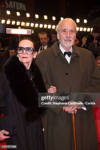 Actor Christopher Lee with his wife Birgit Kroencke attend the 'Night Train to Lisbon' Premiere during the 63rd Berlinale International Film Festival...