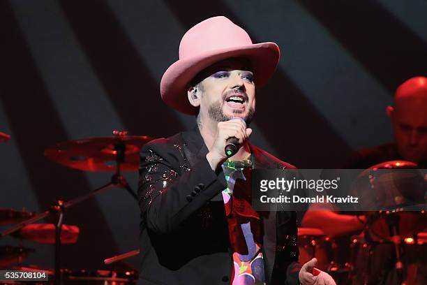 Boy George opens the Cyndi Lauper & Boy George In Concert with guest Rosie O'Donnell at The Borgota Hotel Casino & Spa on May 29, 2016 in Atlantic...