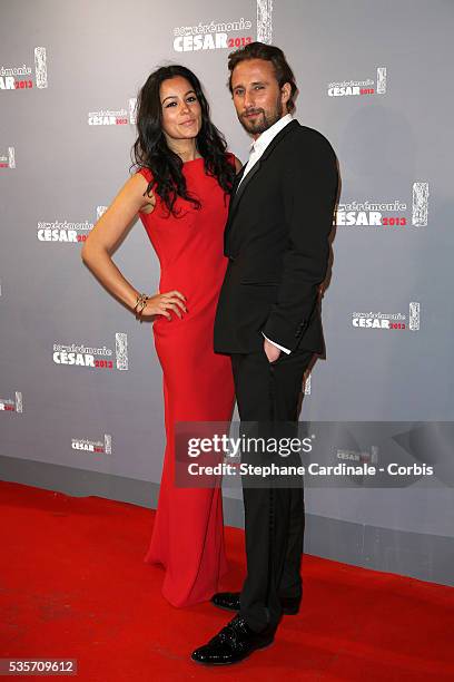 Matthias Schoenaerts and girlfriend Alexandra arrive at Cesar Film Awards 2013 at Theatre du Chatelet, in Paris.