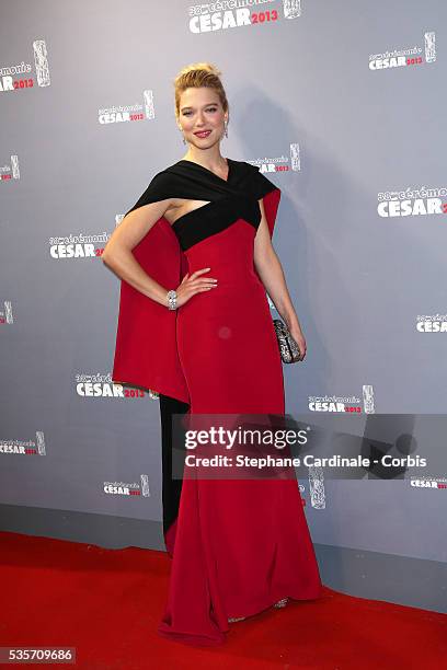 Lea Seydoux arrives at Cesar Film Awards 2013 at Theatre du Chatelet, in Paris.