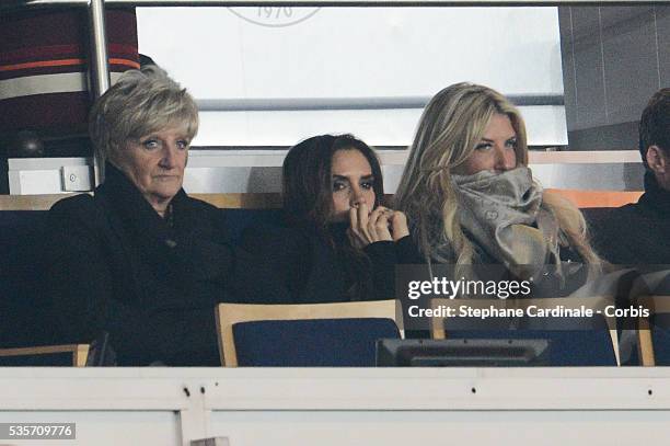 Mother of David, Sandra Beckham, Victoria Beckham and Joanne,David Beckham's sister cheer for David Beckham of PSG who plays for the first time for...