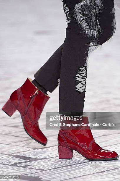 Shoe detail is seen as a model walks the runway during the Viktor&Rolf Fall/Winter 2013/14 Ready-to-Wear show as part of Paris Fashion Week, in Paris