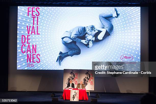 Gilles Jacob and Thierry Fremaux attend the 66th Cannes Film Festival Official Selection Presentation - Press Conference at Cinema UGC Normandie