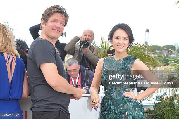 Thomas Vinterberg and Zhang Ziyi attend the photocall for the Jury for the 'Un Certain Regard' competition during the 66th Cannes International Film...