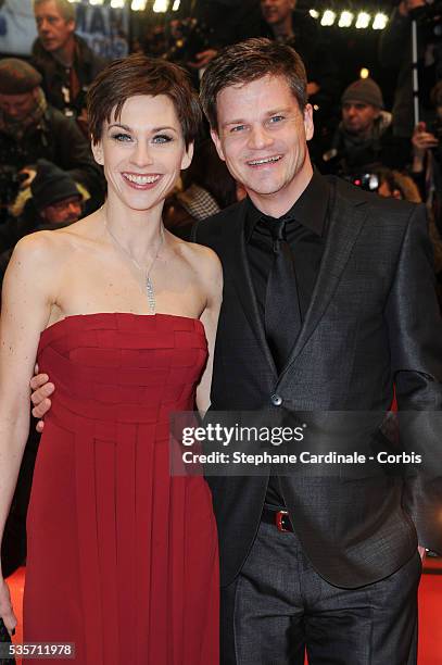 Christiane Paul and Benjamin Herrmann attend attend the 'True Grit' Premiere, during the 61st Berlin Film Festival at Berlinale Palace.