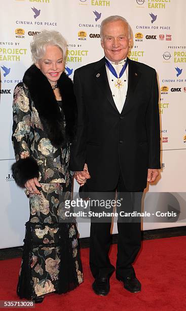 Astronaut Buzz Aldrin and wife Lois Aldrin attend the Cinema for Peace Gala at the Konzerthaus Am Gendarmenmark, during the 61st Berlin International...