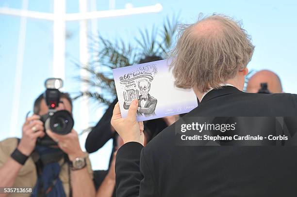 Cartoonist Plantu attends the 'Cartooning For Peace' photo call during the 66th Cannes International Film Festival.