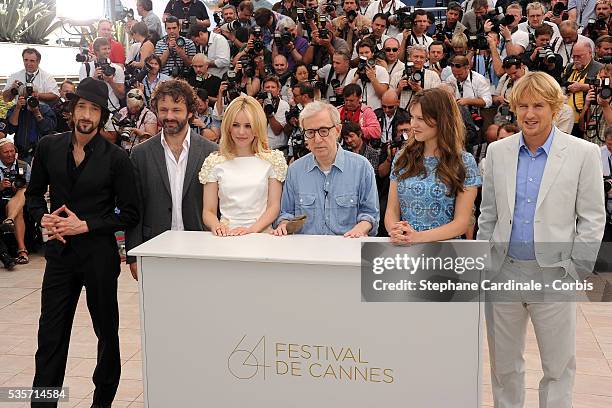 Adrien Brody, Michael Sheen, Rachel McAdams, Woody Allen, Léa Seydoux, Owen Wilson at the photo call for "Midnight in Paris" during the 64rd Cannes...