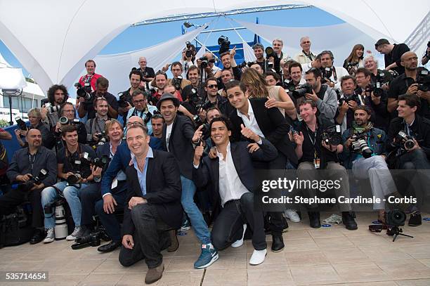 Actor Fatsah Bouyahmed, director Mohamed Hamidi, actor Jamel Debbouze, actress Julie de Bona, actor Tewfik Jallab and Malik Bentalha attend the 'Ne...