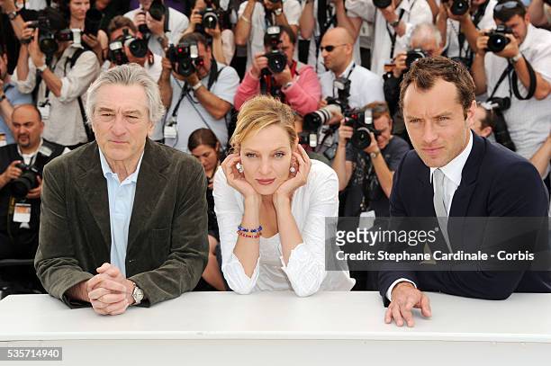 Robert De Niro, Uma Thurman, Jude Law at the Jury photo call during the 64rd Cannes International Film Festival.