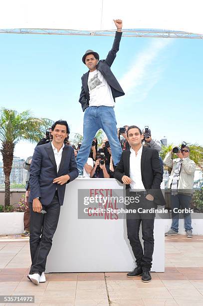 Tewfik Jallab, Jamel Debbouze and Malik Bentalha attend the 'Ne Quelque Part' photo call during the 66th Cannes International Film Festival.