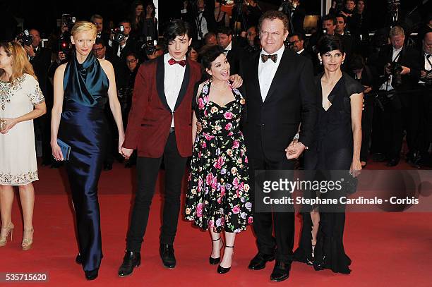 Tilda Swinton, Ezra Miller, Lynne Ramsey, John C. Reilly and wife Alison Dickey at the premiere of "We need to Talk about Kevin" during the 64th...