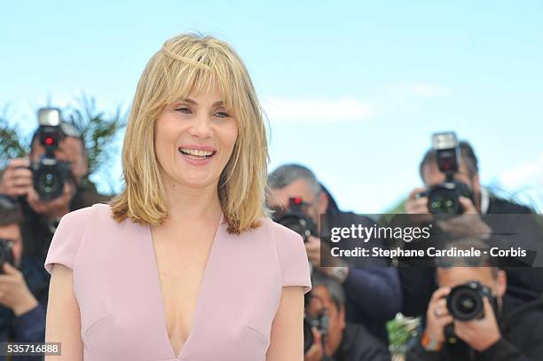 Emmanuelle Seigner attends the 'La Venus A La Fourrure' photo call during the 66th Cannes International Film Festival.