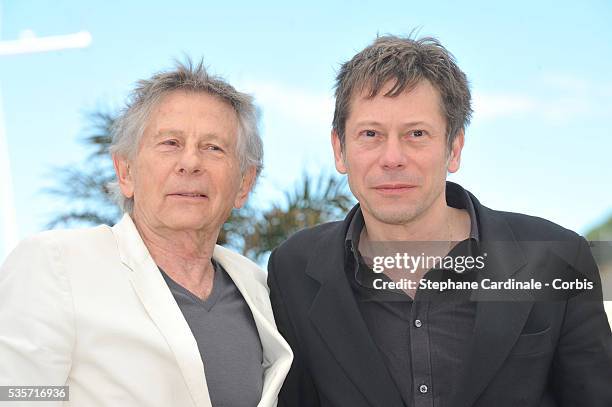 Director Roman Polanski and Mathieu Amalric attend the 'La Venus A La Fourrure' photo call during the 66th Cannes International Film Festival.