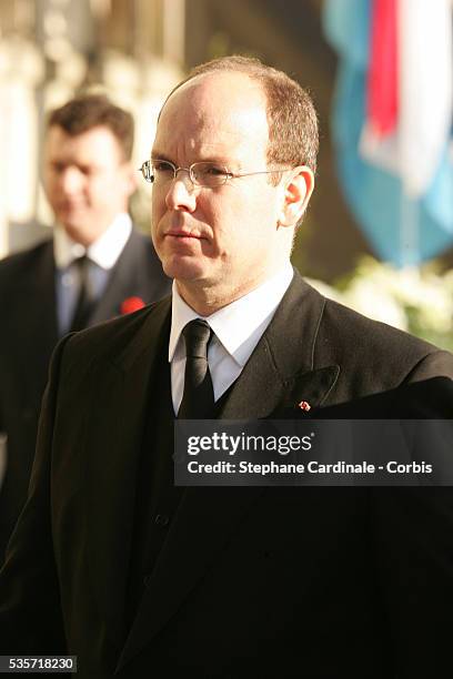 Prince Albert of Monaco attends the funeral of Grand Duchess of Luxembourg Josephine-Charlotte, daughter of former Belgian King Leopold III and...