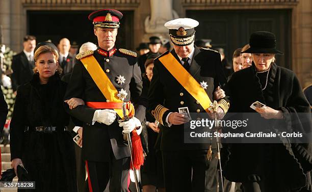 Grand Duke Henri and HRH Grand Duchess Maria Teresa of Luxembourg with HRH Queen Paola and King Albert of Belgium attend the funeral of Grand Duchess...
