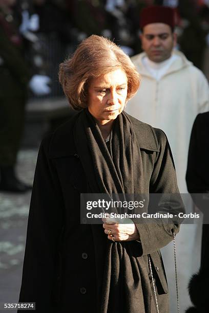 Queen Sofia of Spain attends the funeral of Grand Duchess of Luxembourg Josephine-Charlotte, daughter of former Belgian King Leopold III and sister...