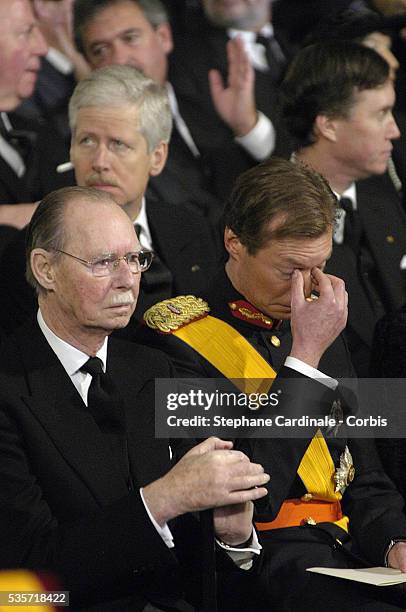 Grand Duke Jean of Luxembourg and HRH Grand Duke Henri of Luxembourg during the funeral of Grand Duchess of Luxembourg Josephine-Charlotte, daughter...