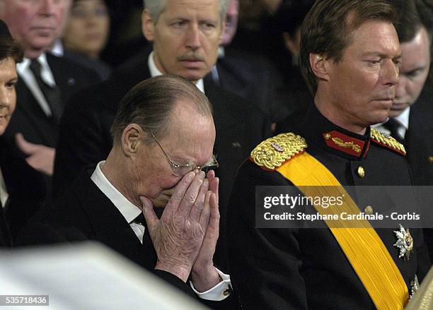 Grand Duke Jean of Luxembourg and HRH Grand Duke Henri of Luxembourg during the funeral of Grand Duchess of Luxembourg Josephine-Charlotte, daughter...