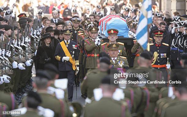 Guests walk to the Grand Dukal Palace for the funeral of Grand Duchess of Luxembourg Josephine-Charlotte, daughter of former Belgian King Leopold III...