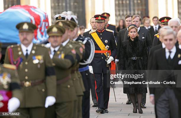 Grand Duke Henri and HRH Grand Duchess Maria Teresa of Luxembourg attend the funeral of Grand Duchess of Luxembourg Josephine-Charlotte, daughter of...