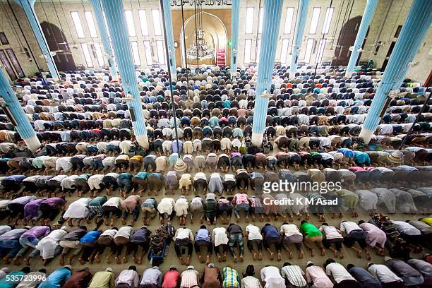 Muslims pray during a special prayer at the National Mosque of Bangladesh to mark Shab-e-Barat or 'night of forgiveness' in Dhaka, Bangladesh, May...